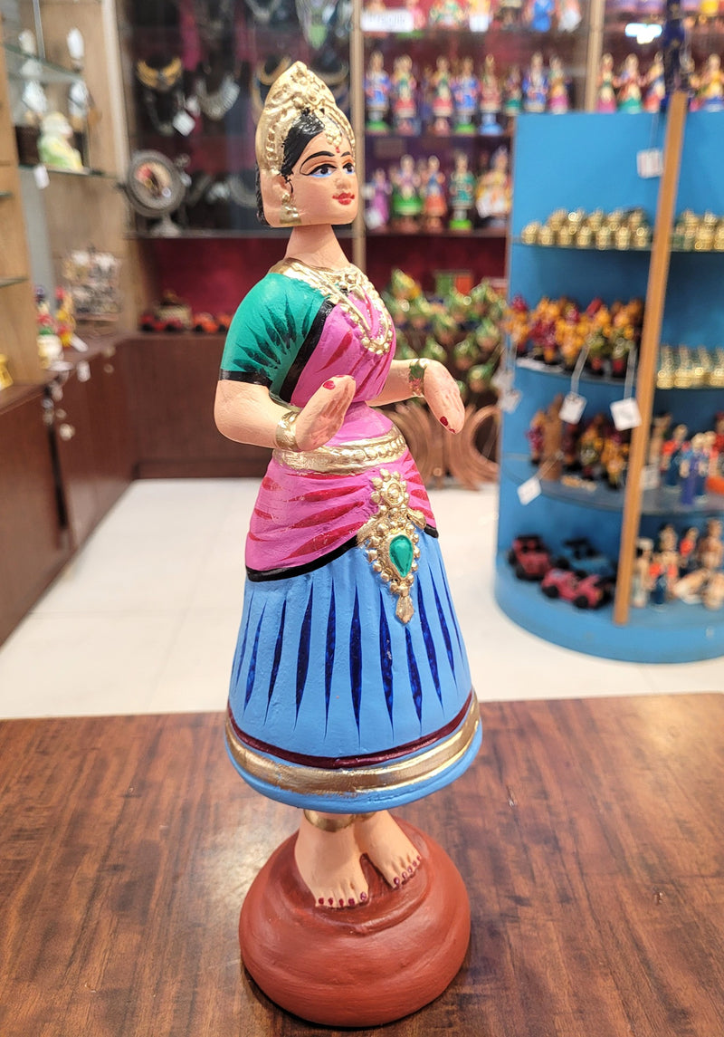 Star heart dancing Doll Paper Mache 11 inch H Blue With Pink & Green Handmade Thanjavur Thalayatti Bommai Tanjore Dancing Doll Tamil Tradition (11 H * 3.5 L * 3.5 W ) Inches