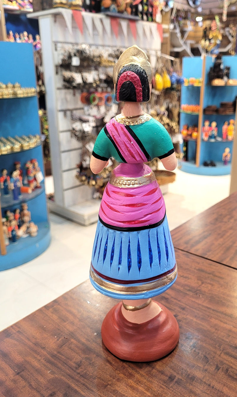 Star heart dancing Doll Paper Mache 11 inch H Blue With Pink & Green Handmade Thanjavur Thalayatti Bommai Tanjore Dancing Doll Tamil Tradition (11 H * 3.5 L * 3.5 W ) Inches