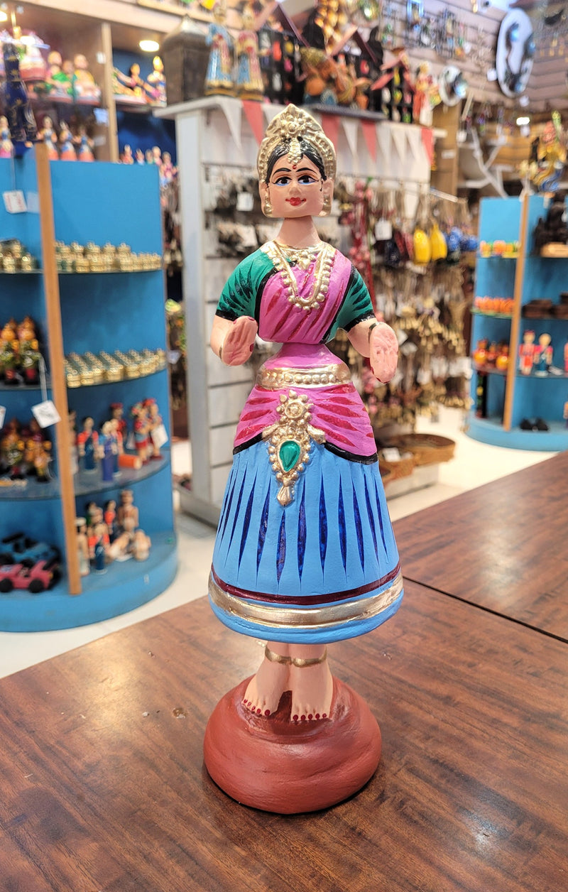 Star heart dancing Doll Paper Mache 11 inch H Blue With Pink & Green Handmade Thanjavur Thalayatti Bommai Tanjore Dancing Doll Tamil Tradition (11 H * 3.5 L * 3.5 W ) Inches