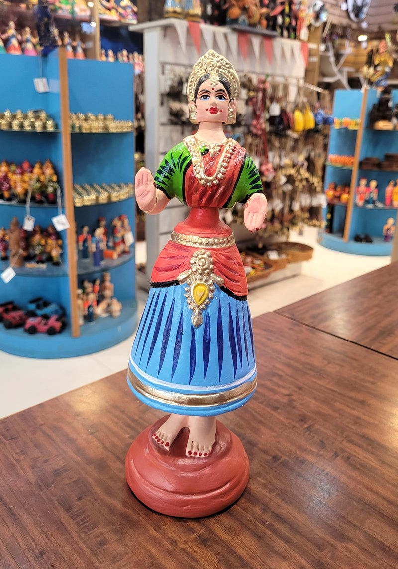Tanjore Dolls Thanjavur Thalayatti Bommai Star Heart Dancing Doll Paper Mache 11 inch H Blue with Red & Green Handmade Golu Doll Butta Bomma (11H * 3.5L * 3.5W) Inches