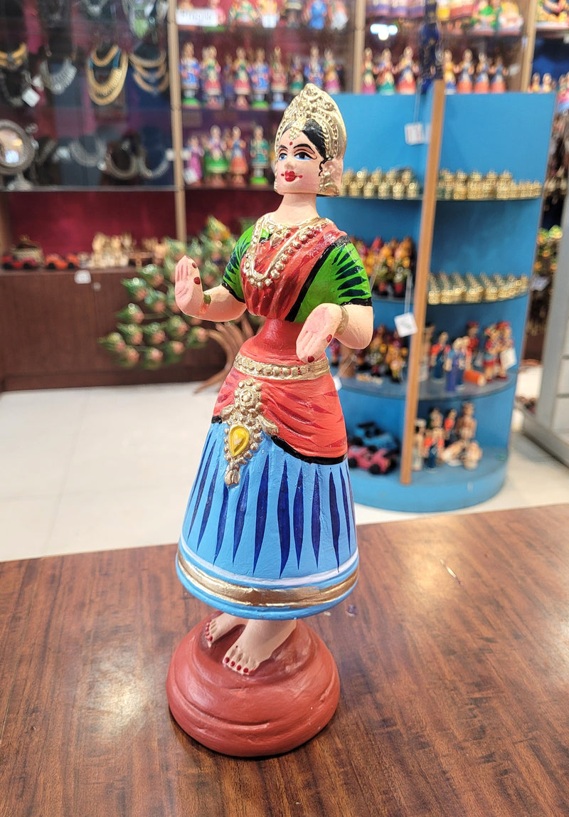Tanjore Dolls Thanjavur Thalayatti Bommai Star Heart Dancing Doll Paper Mache 11 inch H Blue with Red & Green Handmade Golu Doll Butta Bomma (11H * 3.5L * 3.5W) Inches