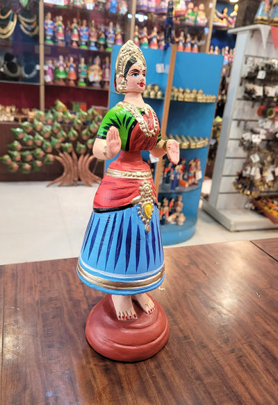 Tanjore Dolls Thanjavur Thalayatti Bommai Star Heart Dancing Doll Paper Mache 11 inch H Blue with Red & Green Handmade Golu Doll Butta Bomma (11H * 3.5L * 3.5W) Inches