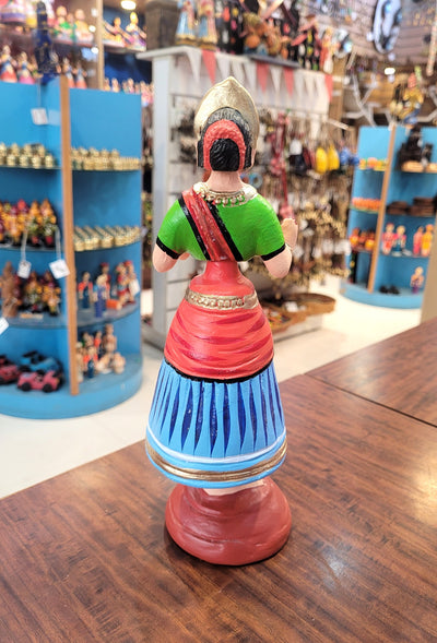 Tanjore Dolls Thanjavur Thalayatti Bommai Star Heart Dancing Doll Paper Mache 11 inch H Blue with Red & Green Handmade Golu Doll Butta Bomma (11H * 3.5L * 3.5W) Inches