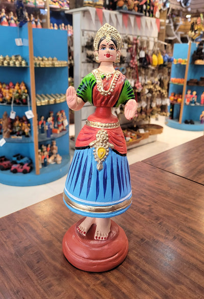 Tanjore Dolls Thanjavur Thalayatti Bommai Star Heart Dancing Doll Paper Mache 11 inch H Blue with Red & Green Handmade Golu Doll Butta Bomma (11H * 3.5L * 3.5W) Inches