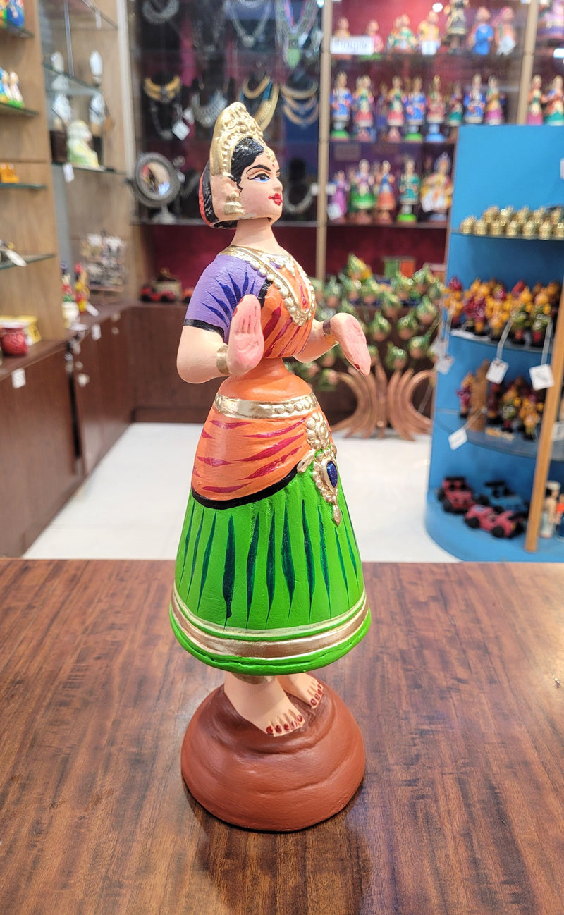 Star heart dancing Doll Paper Mache 11 inch H Green with Orange Handmade Thanjavur Thalayatti Bommai Tamil Tradition
