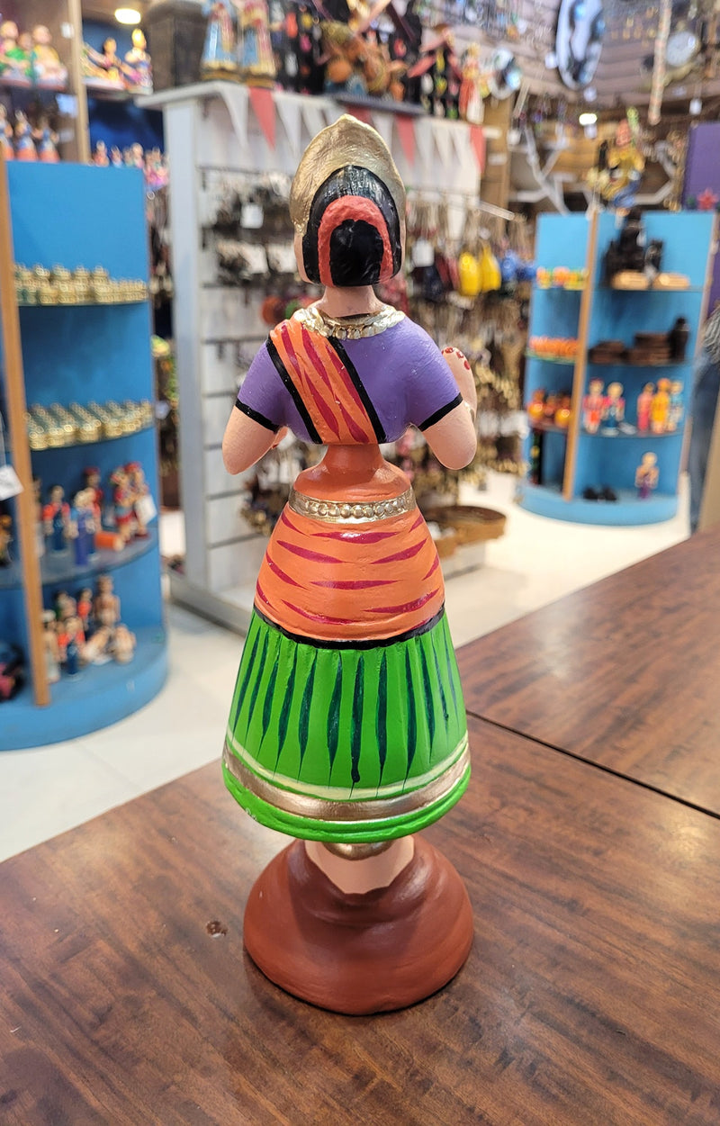Star heart dancing Doll Paper Mache 11 inch H Green with Orange Handmade Thanjavur Thalayatti Bommai Tamil Tradition