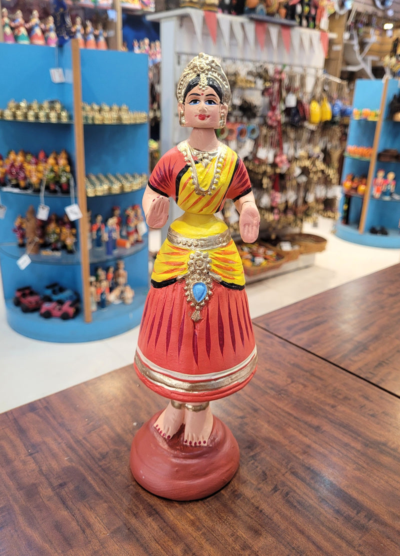 Tanjore dolls Thanjavur Thalayatti Bommai Star heart dancing Doll Paper Mache 11 inch H Red with Yellow & Red Handmade  golu dolls butta bomma (11H * 3L * 3W) inches