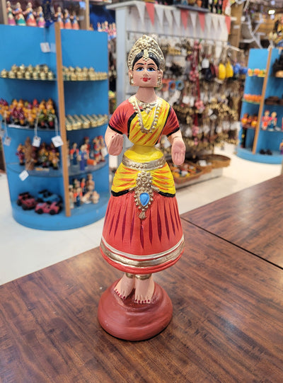 Tanjore dolls Thanjavur Thalayatti Bommai Star heart dancing Doll Paper Mache 11 inch H Red with Yellow & Red Handmade  golu dolls butta bomma (11H * 3L * 3W) inches