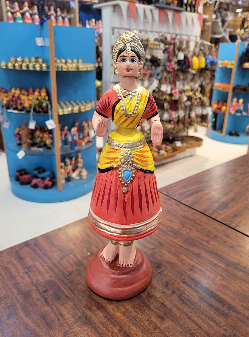 Tanjore dolls Thanjavur Thalayatti Bommai Star heart dancing Doll Paper Mache 11 inch H Red with Yellow & Red Handmade  golu dolls butta bomma (11H * 3L * 3W) inches