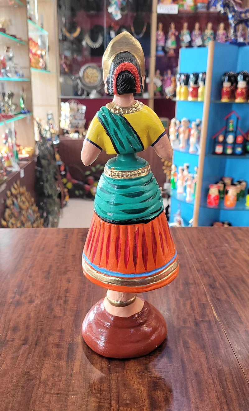 Star heart dancing Doll Paper Mache 11 inch H Dark Green With Orange Handmade Thanjavur Thalayatti Bommai Tanjore Dancing Doll Tamil Tradition (11 H * 3.5 L * 3.5 W ) Inches