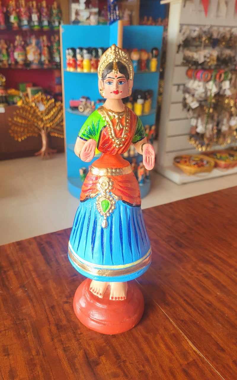 Star heart dancing Doll Paper Mache 11 inch H Blue with Orange Handmade Thanjavur Thalayatti Bommai Tanjore Dancing Doll Tamil Tradition (11 H * 3.5 L * 3.5 W ) Inches