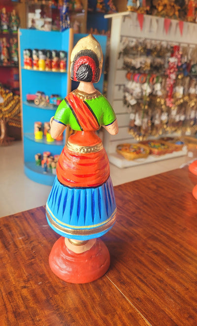 Star heart dancing Doll Paper Mache 11 inch H Blue with Orange Handmade Thanjavur Thalayatti Bommai Tanjore Dancing Doll Tamil Tradition (11 H * 3.5 L * 3.5 W ) Inches