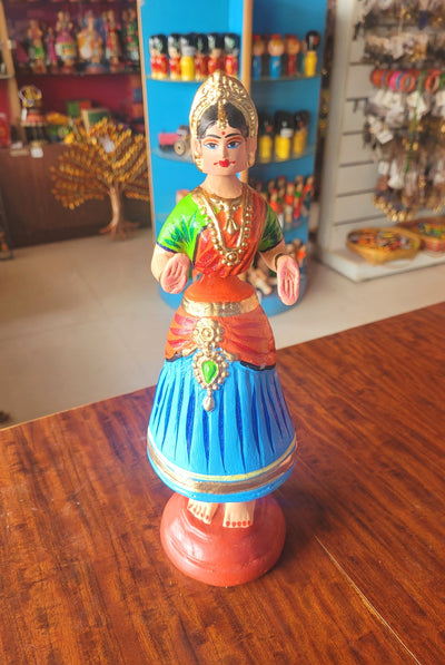 Star heart dancing Doll Paper Mache 11 inch H Blue with Orange Handmade Thanjavur Thalayatti Bommai Tanjore Dancing Doll Tamil Tradition (11 H * 3.5 L * 3.5 W ) Inches