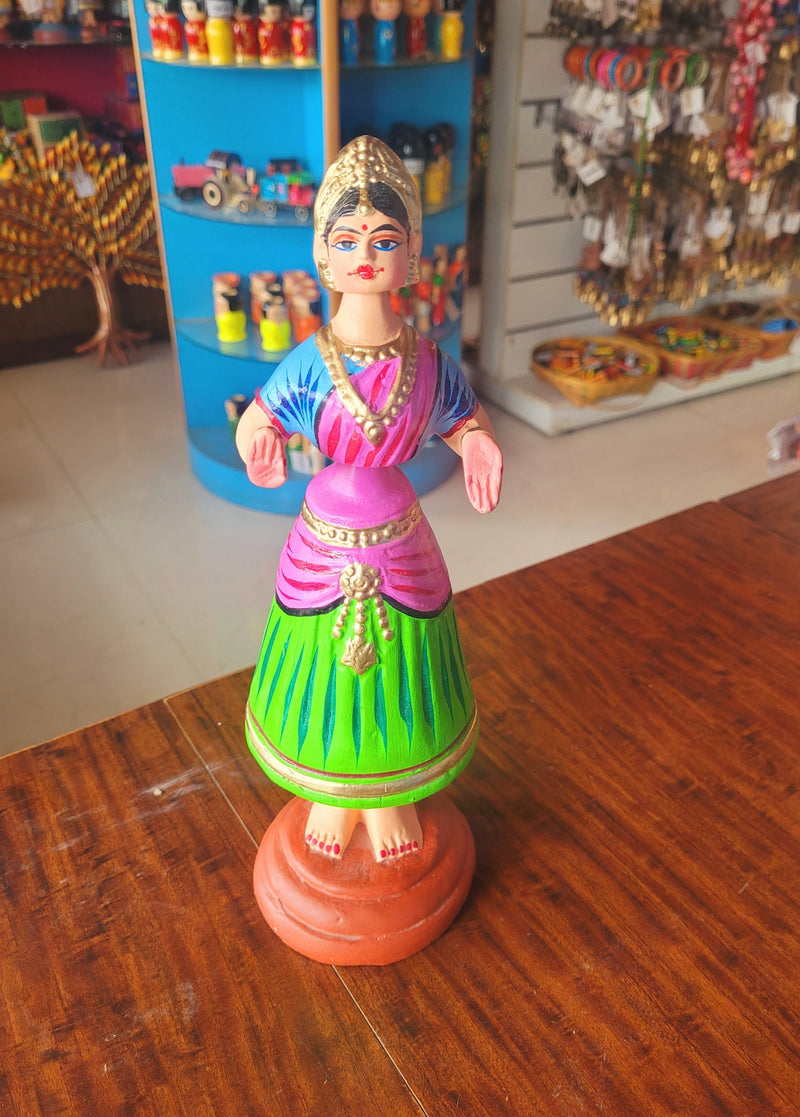 Star heart dancing Doll Paper Mache 11 inch H Light Green Pink with Blue Handmade Thanjavur Thalayatti Bommai Tanjore Dancing Doll Tamil Tradition (11 H * 3.5 L * 3.5 W ) Inches
