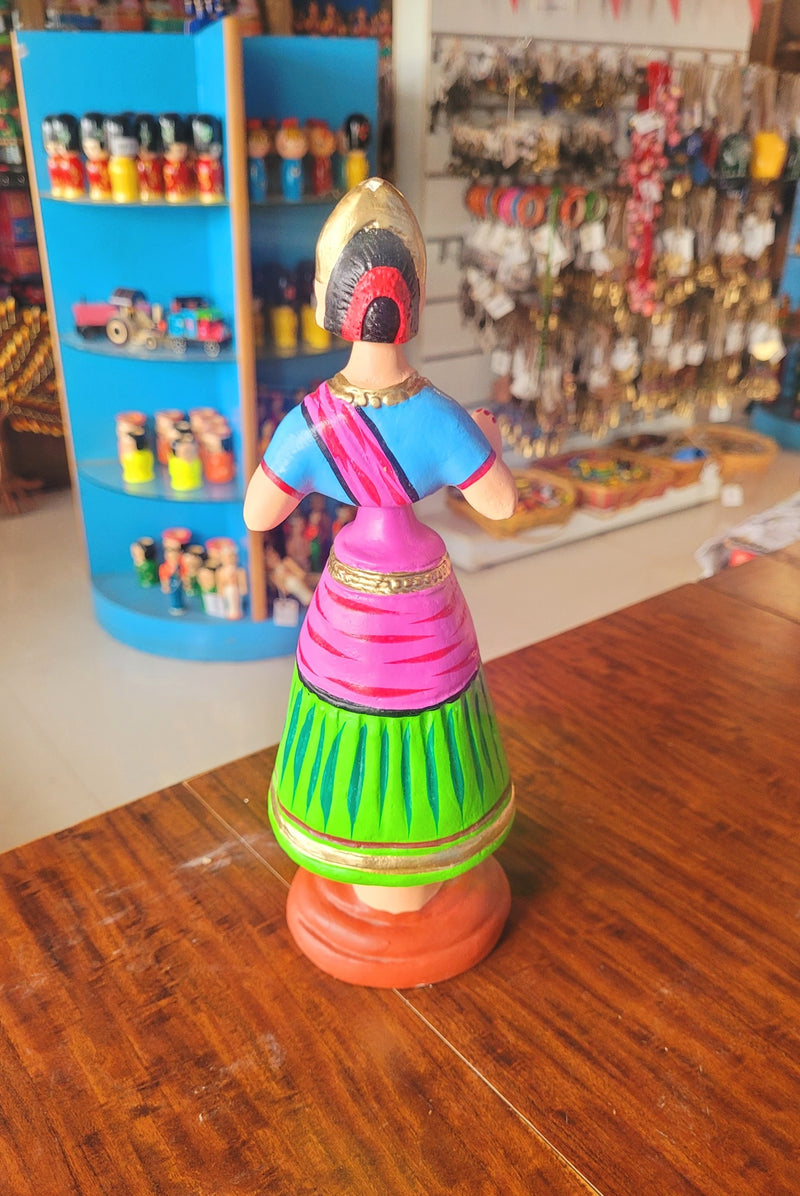 Star heart dancing Doll Paper Mache 11 inch H Light Green Pink with Blue Handmade Thanjavur Thalayatti Bommai Tanjore Dancing Doll Tamil Tradition (11 H * 3.5 L * 3.5 W ) Inches