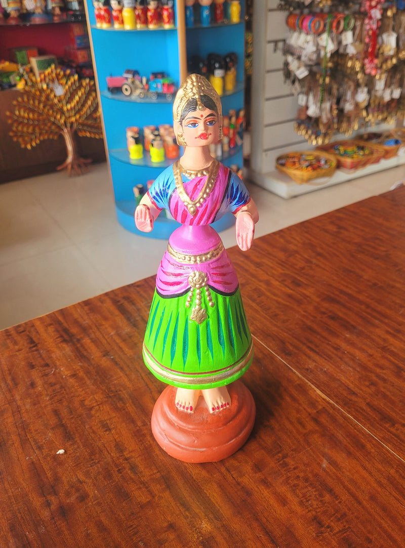Star heart dancing Doll Paper Mache 11 inch H Light Green Pink with Blue Handmade Thanjavur Thalayatti Bommai Tanjore Dancing Doll Tamil Tradition (11 H * 3.5 L * 3.5 W ) Inches
