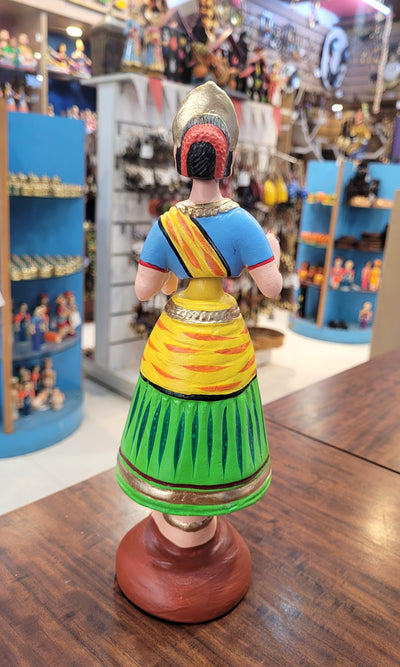 Tanjore dolls Thanjavur Thalayatti Bommai Star dancing Doll Paper Mache 11 inch H Green with Yellow & Blue Handmade golu dolls butta bomma (11.5H * 3.5L * 3.5W) inches