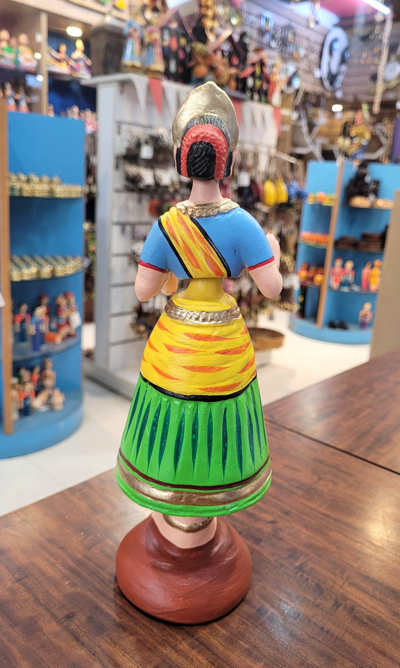 Tanjore dolls Thanjavur Thalayatti Bommai Star dancing Doll Paper Mache 11 inch H Green with Yellow & Blue Handmade golu dolls butta bomma (11.5H * 3.5L * 3.5W) inches