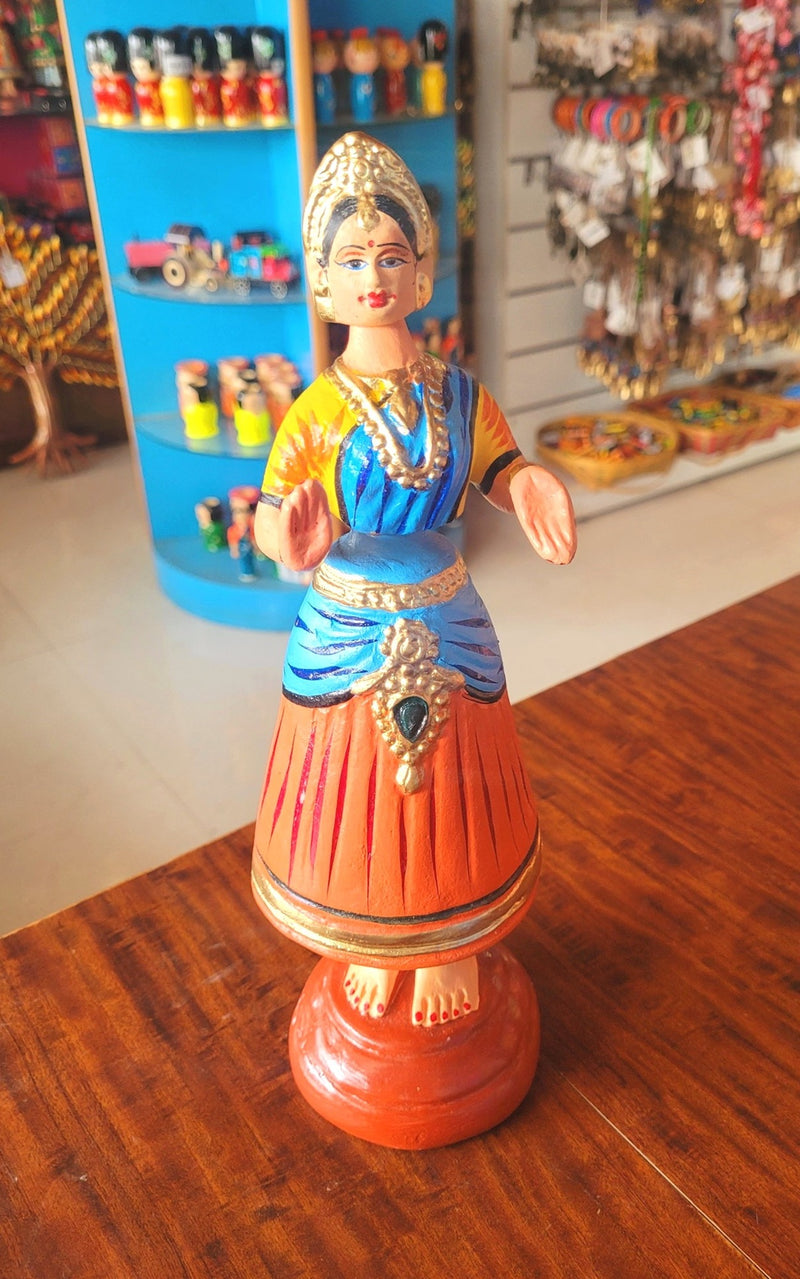 Star heart dancing Doll Paper Mache 11 inch H Red with Blue Handmade Thanjavur Thalayatti Bommai Tanjore Dancing Doll Tamil Tradition (11 H * 3.5 L * 3.5 W ) Inches