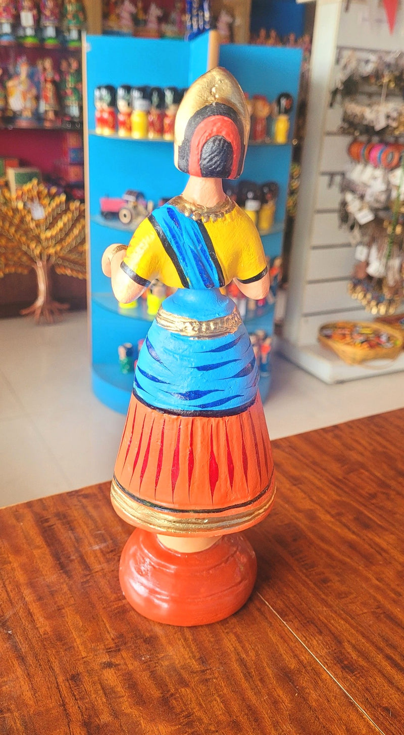 Star heart dancing Doll Paper Mache 11 inch H Red with Blue Handmade Thanjavur Thalayatti Bommai Tanjore Dancing Doll Tamil Tradition (11 H * 3.5 L * 3.5 W ) Inches