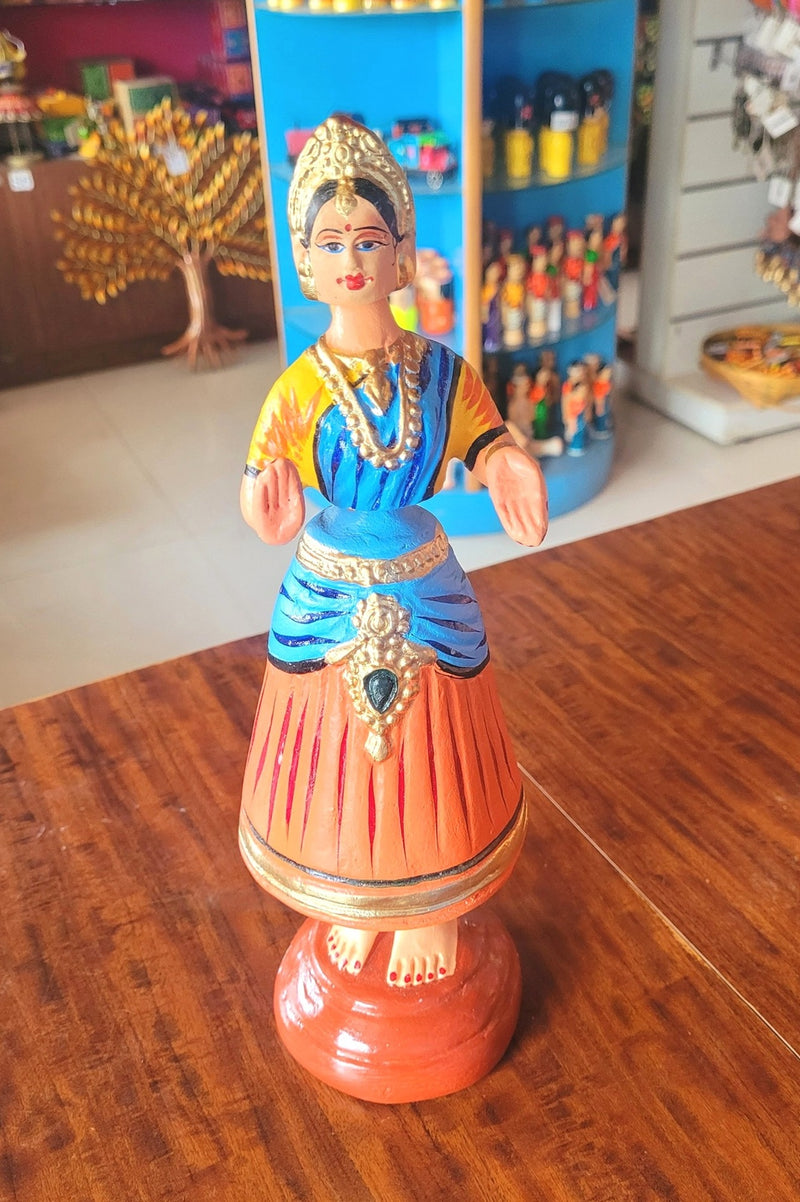 Star heart dancing Doll Paper Mache 11 inch H Red with Blue Handmade Thanjavur Thalayatti Bommai Tanjore Dancing Doll Tamil Tradition (11 H * 3.5 L * 3.5 W ) Inches