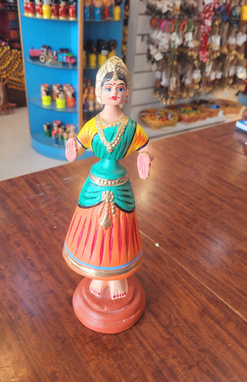 Star heart dancing Doll Paper Mache 11 inch H Dark Green With Orange Handmade Thanjavur Thalayatti Bommai Tanjore Dancing Doll Tamil Tradition (11 H * 3.5 L * 3.5 W ) Inches
