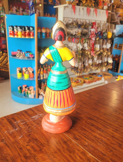 Star heart dancing Doll Paper Mache 11 inch H Dark Green With Orange Handmade Thanjavur Thalayatti Bommai Tanjore Dancing Doll Tamil Tradition (11 H * 3.5 L * 3.5 W ) Inches