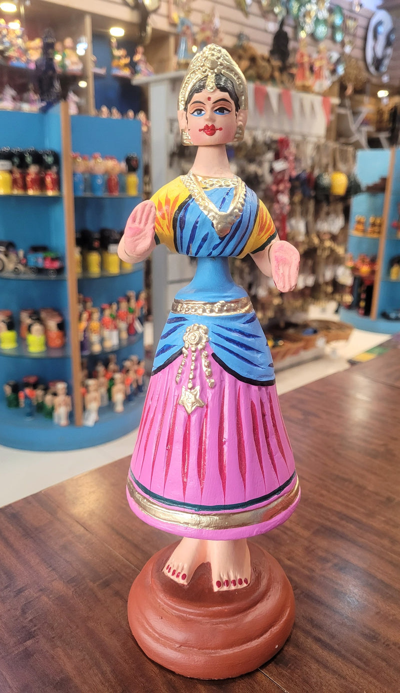 Star Heart Tanjore Dancing Doll Paper Mache 11 inch H Pink & Blue with Yellow Handmade Thanjavur Thalayatti Bommai Tamil Tradition Table Decor Show Piece Golu Dolls (11 H * 3.5 L * 3.5 W ) Inches