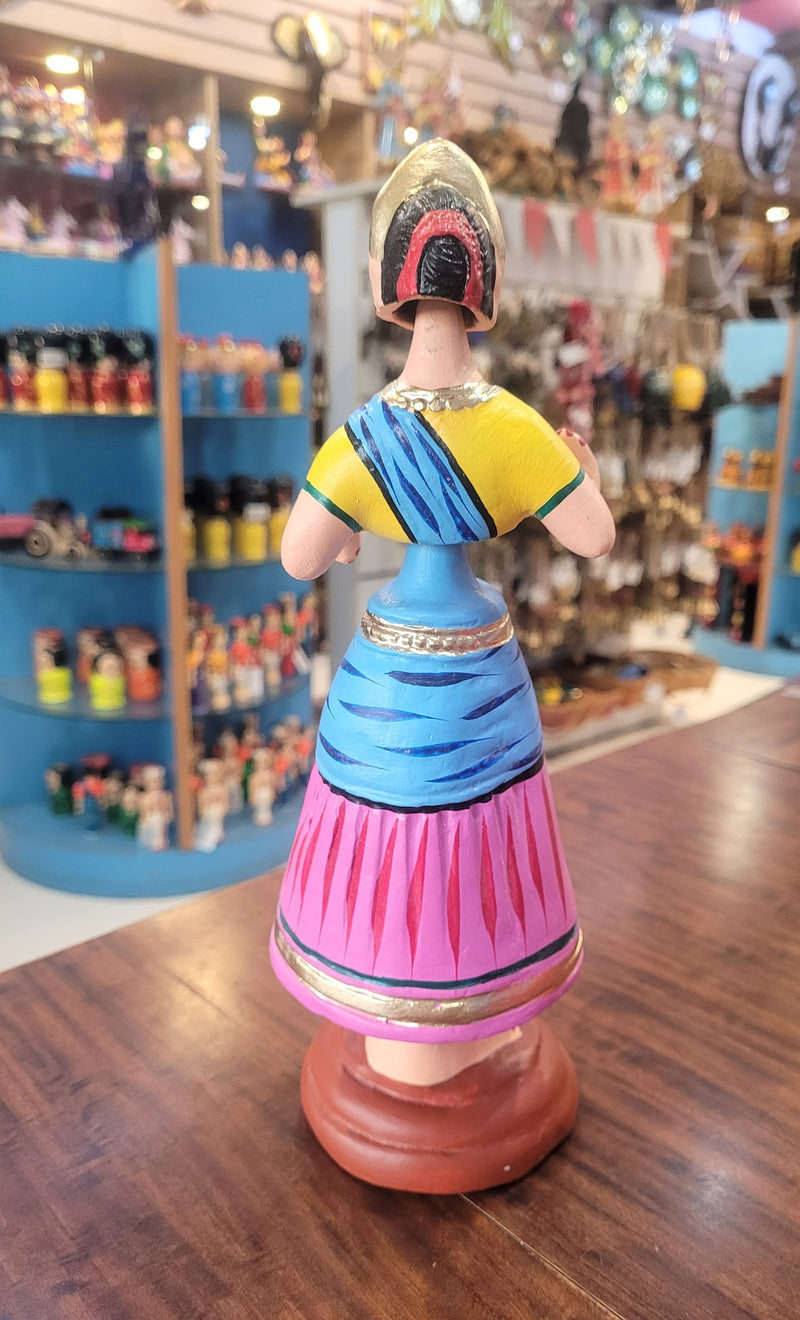 Star Heart Tanjore Dancing Doll Paper Mache 11 inch H Pink & Blue with Yellow Handmade Thanjavur Thalayatti Bommai Tamil Tradition Table Decor Show Piece Golu Dolls (11 H * 3.5 L * 3.5 W ) Inches