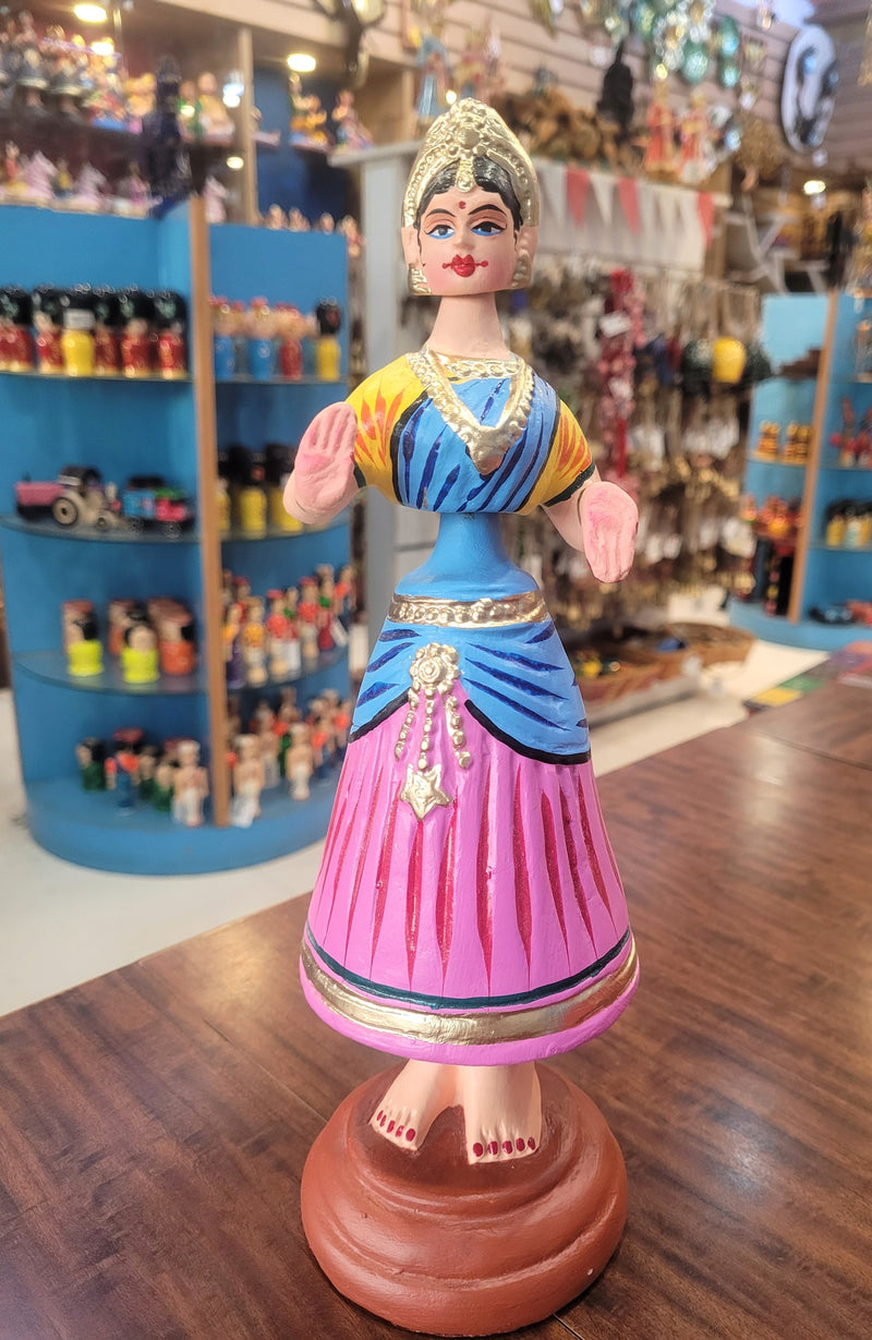 Star Heart Tanjore Dancing Doll Paper Mache 11 inch H Pink & Blue with Yellow Handmade Thanjavur Thalayatti Bommai Tamil Tradition Table Decor Show Piece Golu Dolls (11 H * 3.5 L * 3.5 W ) Inches