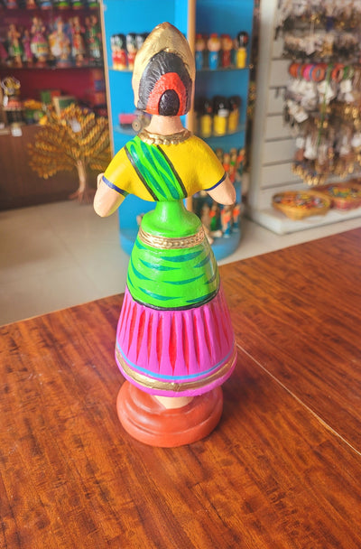 Star heart dancing Doll Paper Mache 11 inch H Pink with Green Handmade Thanjavur Thalayatti Bommai Tamil Tradition