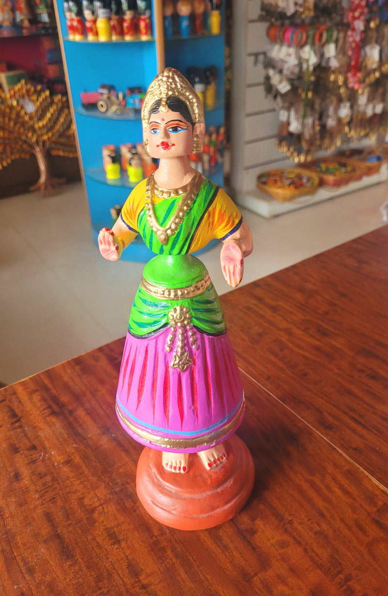 Star heart dancing Doll Paper Mache 11 inch H Pink with Green Handmade Thanjavur Thalayatti Bommai Tamil Tradition
