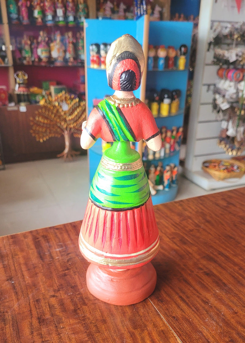 Star Heart Tanjore Dancing Doll Paper Mache 11 inch H Red & Green Handmade Thanjavur Thalayatti Bommai Tamil Tradition Table Decor Golu Doll Show Piece  (11 H * 3.5 L * 3.5 W ) Inches