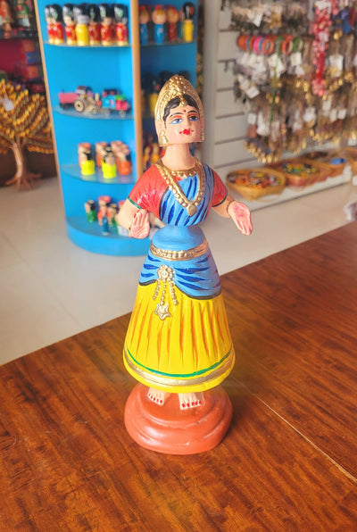 Star Heart Tanjore Dancing Doll Paper Mache 11 inch H Blue & Yellow with Red Handmade Thanjavur Thalayatti Bommai Tamil Tradition Table Decor Show Piece Golu Dolls (11 H * 3.5 L * 3.5 W ) Inches