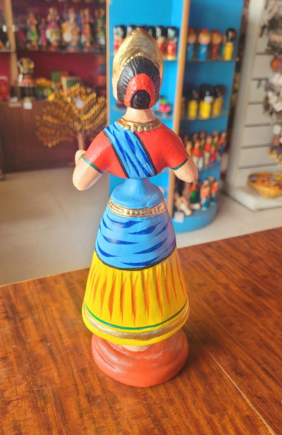 Star Heart Tanjore Dancing Doll Paper Mache 11 inch H Blue & Yellow with Red Handmade Thanjavur Thalayatti Bommai Tamil Tradition Table Decor Show Piece Golu Dolls (11 H * 3.5 L * 3.5 W ) Inches