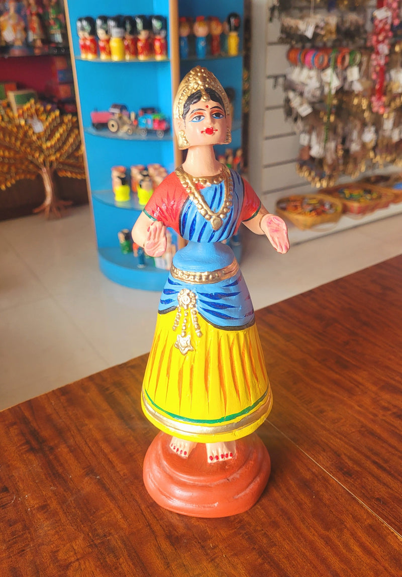 Star Heart Tanjore Dancing Doll Paper Mache 11 inch H Blue & Yellow with Red Handmade Thanjavur Thalayatti Bommai Tamil Tradition Table Decor Show Piece Golu Dolls (11 H * 3.5 L * 3.5 W ) Inches