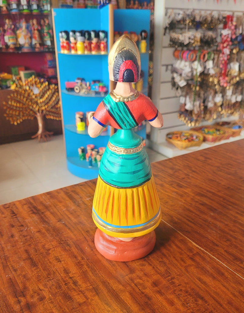 Star heart dancing Doll Paper Mache 11 inch H Green with Yellow Handmade Thanjavur Thalayatti Bommai Tamil Tradition
