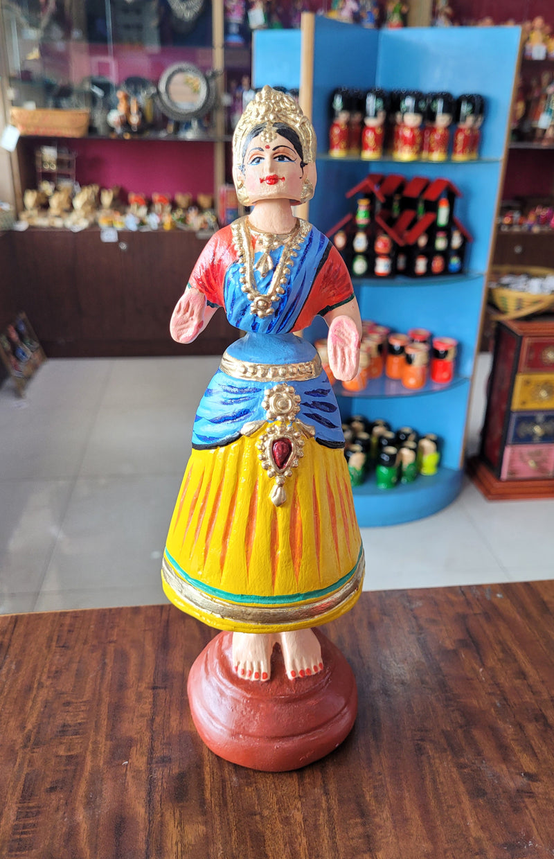 Star Heart Tanjore Dancing Doll Paper Mache 11 inch H Blue & Yellow with Red Handmade Thanjavur Thalayatti Bommai Tamil Tradition Table Decor Show Piece Golu Dolls (11 H * 3.5 L * 3.5 W ) Inches