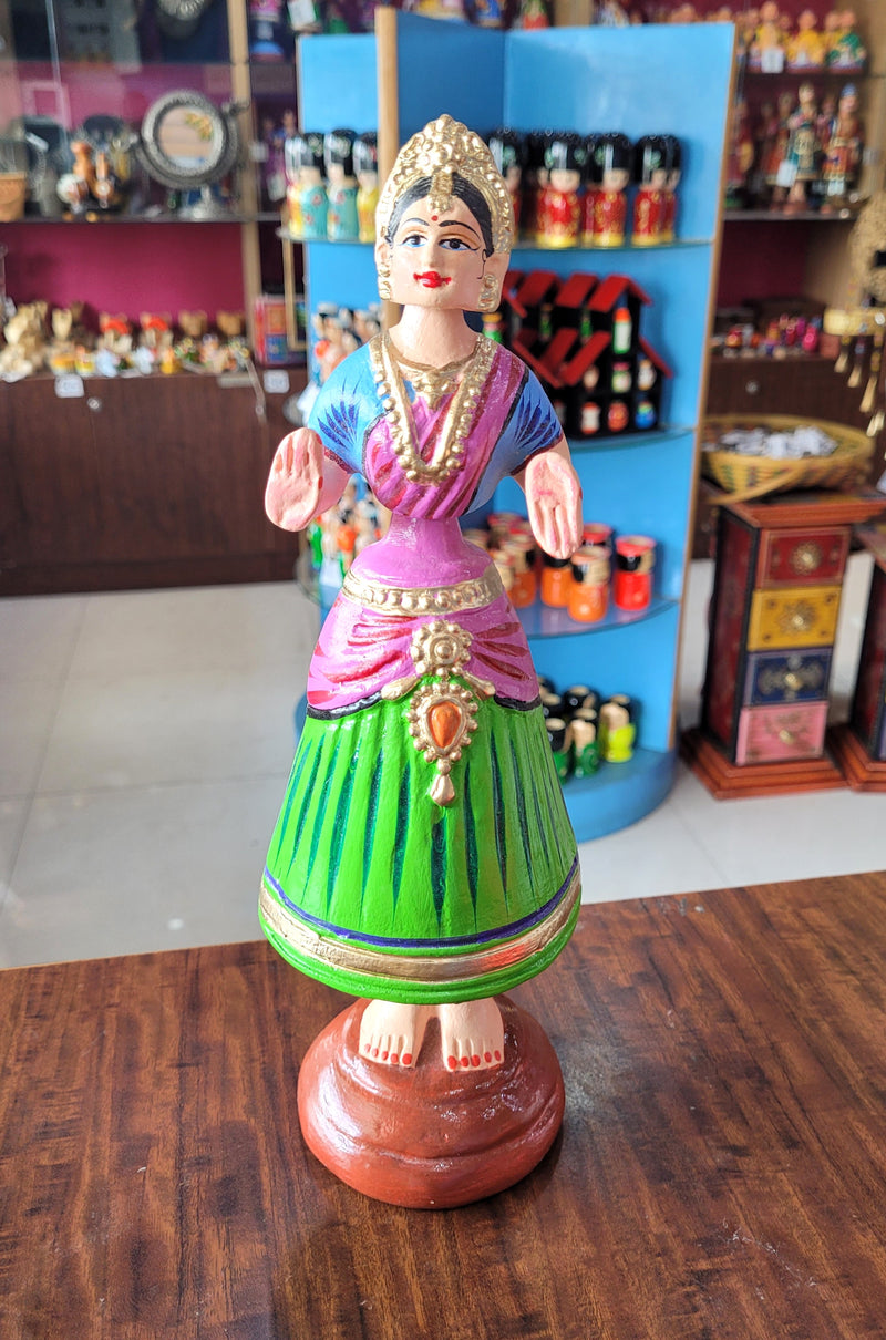 Star heart dancing Doll Paper Mache 11 inch H Light Green with Pink Handmade Thanjavur Thalayatti Bommai Tanjore Dancing Doll Tamil Tradition (11 H * 3.5 L * 3.5 W ) Inches
