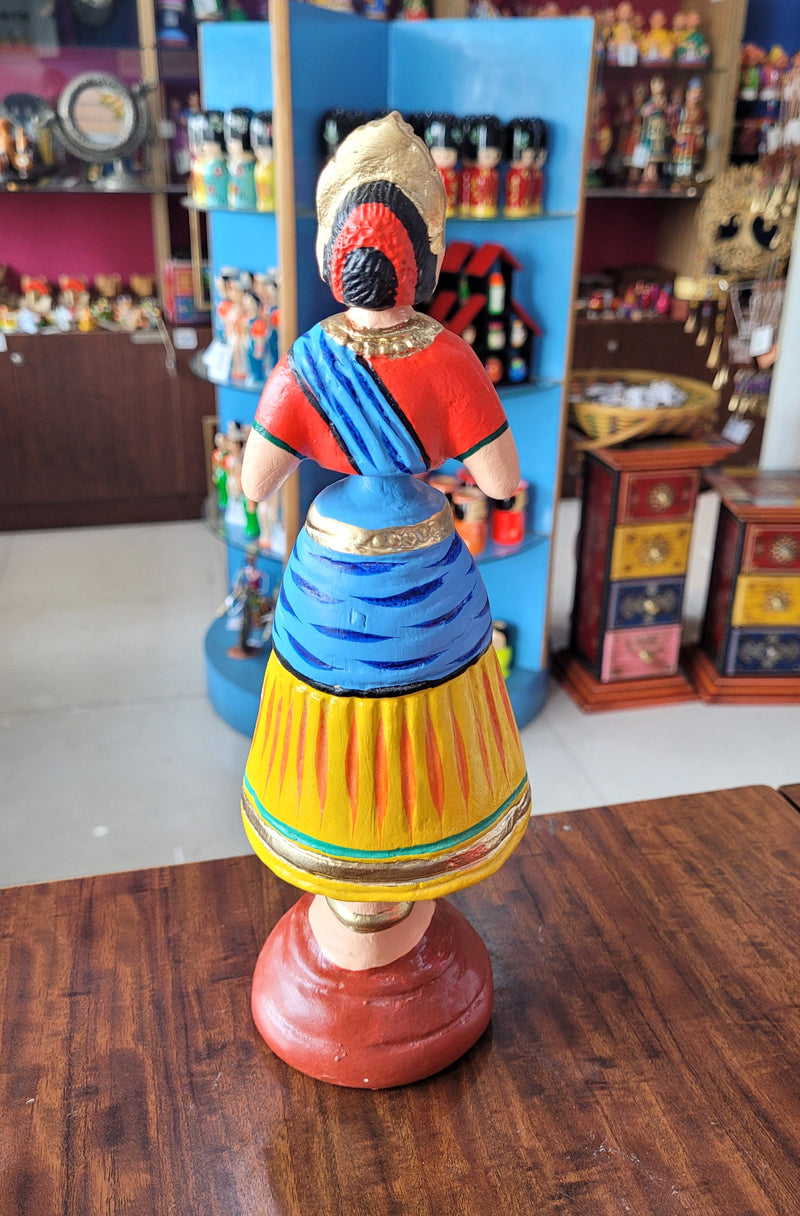 Star Heart Tanjore Dancing Doll Paper Mache 11 inch H Blue & Yellow with Red Handmade Thanjavur Thalayatti Bommai Tamil Tradition Table Decor Show Piece Golu Dolls (11 H * 3.5 L * 3.5 W ) Inches