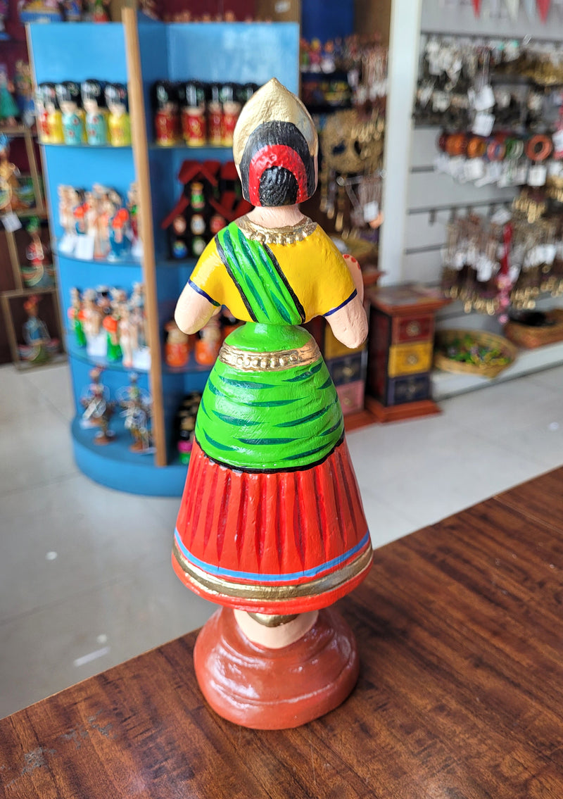 Star heart dancing Doll Paper Mache 11 inch H Green with Red Handmade Thanjavur Thalayatti Bommai Tamil Tradition