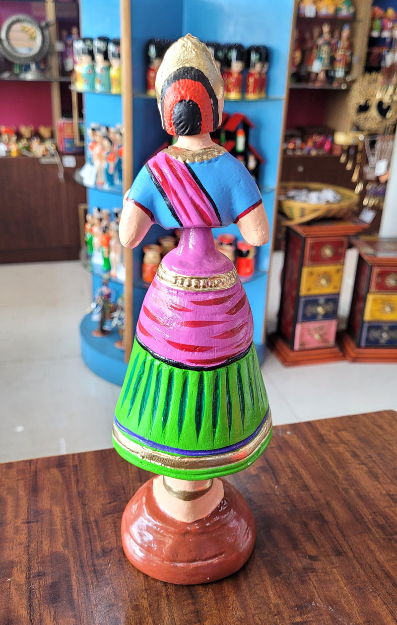 Star heart dancing Doll Paper Mache 11 inch H Light Green with Pink Handmade Thanjavur Thalayatti Bommai Tanjore Dancing Doll Tamil Tradition (11 H * 3.5 L * 3.5 W ) Inches