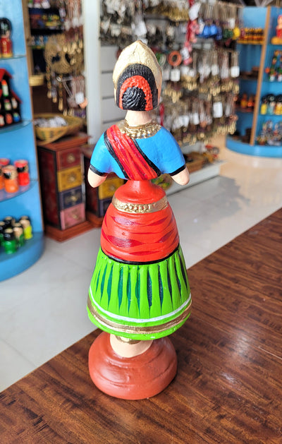 Star heart dancing Doll Paper Mache 11 inch H Blue with Orange Handmade Thanjavur Thalayatti Bommai Tamil Tradition