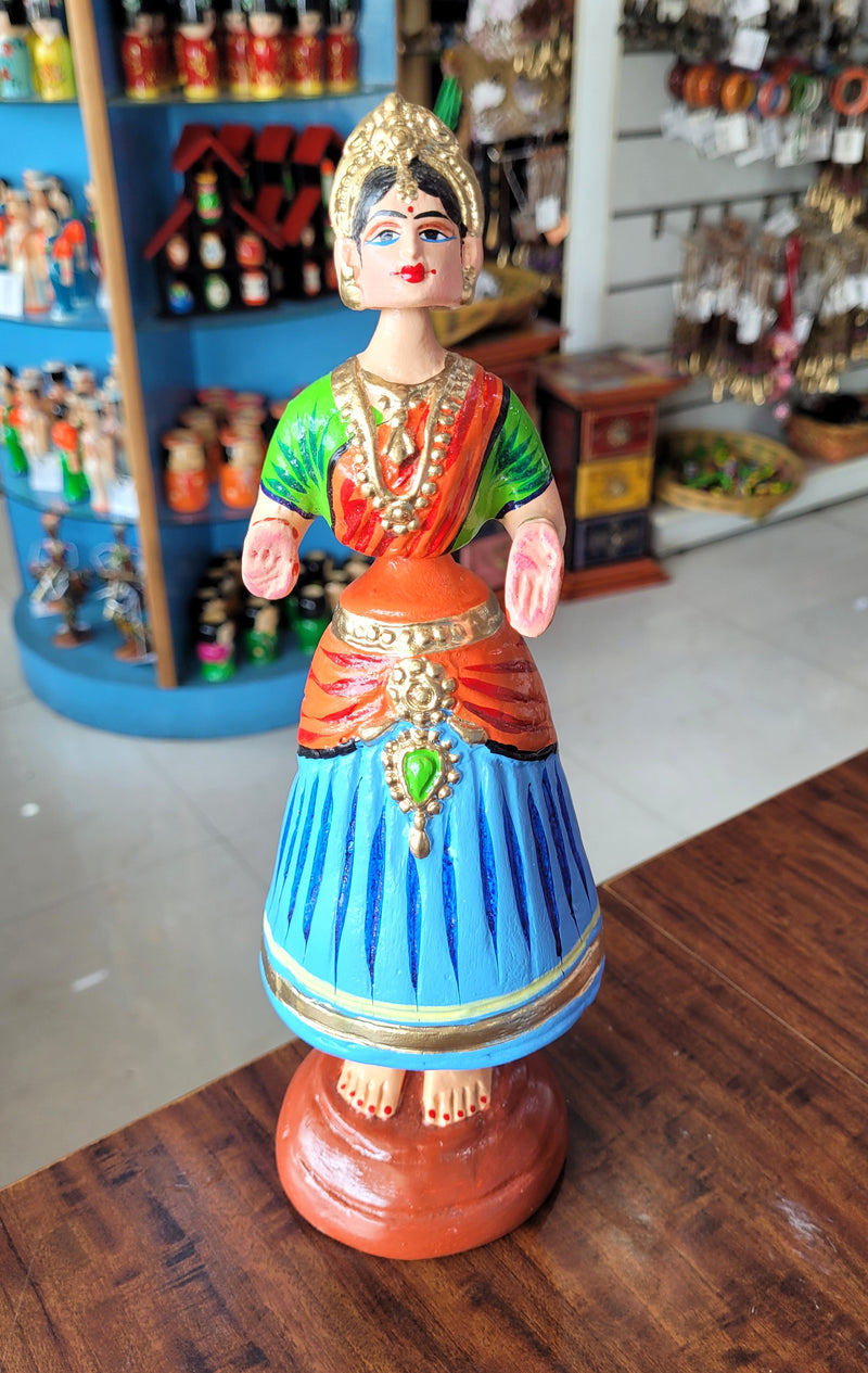 Tanjore dolls Thanjavur Thalayatti Bommai Star heart dancing Doll Paper Mache 11 inch H Blue with Red Handmade  golu dolls butta bomma (11H * 3L * 3W) inches