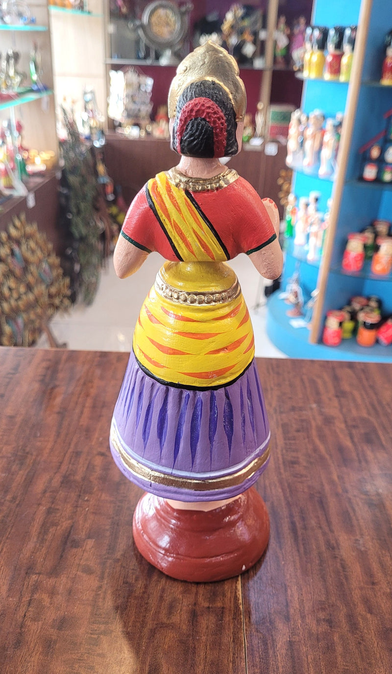 Tanjore dolls Thanjavur Thalayatti Bommai Star heart dancing Doll Paper Mache 11 inch H Orange with Violet Handmade golu dolls butta bomma (11H * 3L * 3W) inches