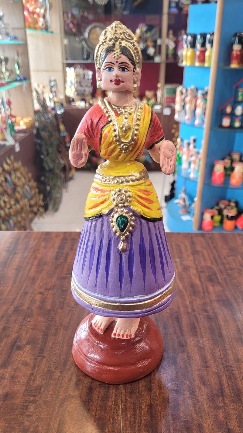 Tanjore dolls Thanjavur Thalayatti Bommai Star heart dancing Doll Paper Mache 11 inch H Orange with Violet Handmade golu dolls butta bomma (11H * 3L * 3W) inches