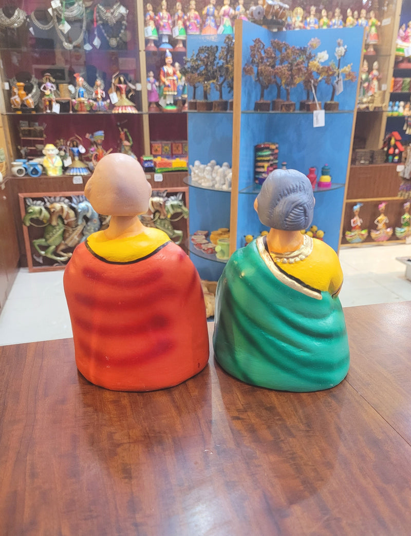 Thatha Patti yellow with yellow Tanjore Dancing Doll Pair paper mache chettiyar doll Thanjavur Thalayatti Bommai (7 H * 4.5 L * 4 W ) Inches