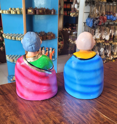 Thatha Patti Blue And Pink Dancing Doll Pair paper mache chettiyar doll tanjore dolls bommai 7"