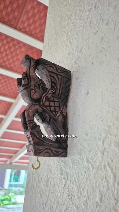 Wood carving Small Elephant Trunk Up Wall Bracket / Corbel Rosewood Colour Wall Bracket Hanging Decor South Indian Chettinad Handcarved Handicraft vastu decor (7H x 4L x 1.5W Inches) 1 piece