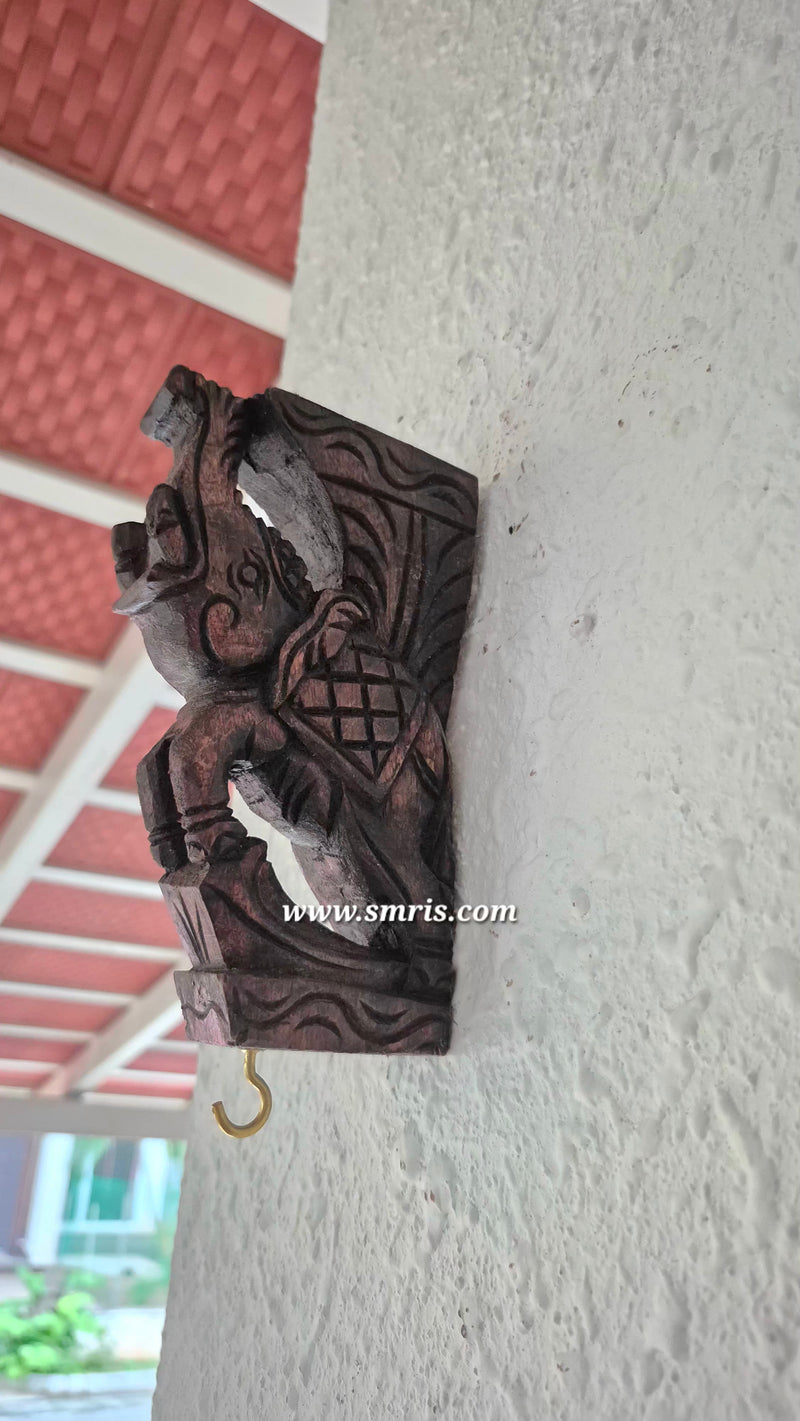 Wood carving Small Elephant Trunk Up Wall Bracket / Corbel Rosewood Colour Wall Bracket Hanging Decor South Indian Chettinad Handcarved Handicraft vastu decor (7H x 4L x 1.5W Inches) 1 piece